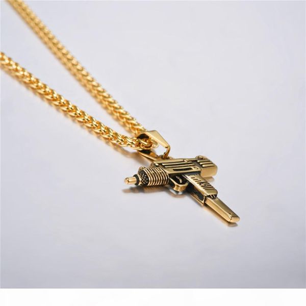 

u7 uzi gun pattern male chain necklace gold black color stainless steel fashion hip hop pendant necklace for men jewelry p1159, Silver