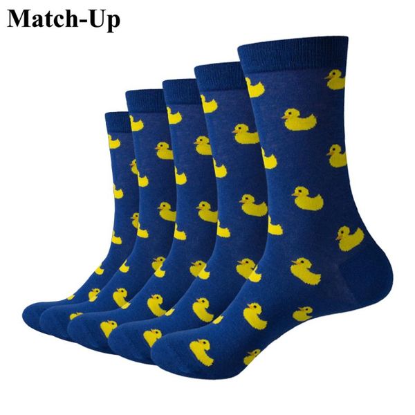 

men's socks match-up men duck cartoon combed cotton crew brand (5 pairs / lot ), Black