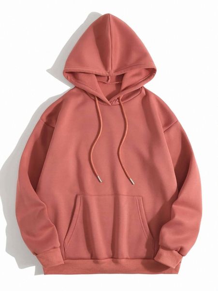 

solid drawstring pocket front hooded sweatshirt w82a#, White;black