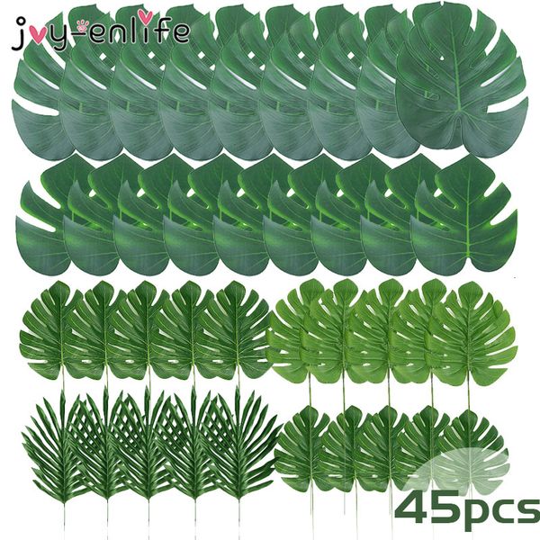 

45pcs palm leaves hawaiian party plastic artificial tropical plants for table home garden decoration