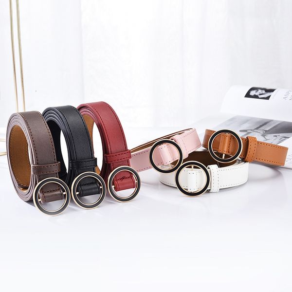 

women belt imitation leather alloy smooth circular buckle belt holeless simple student jeans waistband strap belt girdle kemer, Black;brown