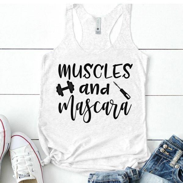 

vest muscles and mascara tank women's flowy racerback workout gym clothing summer sleeveless graphic funny tank shirt y200422, White