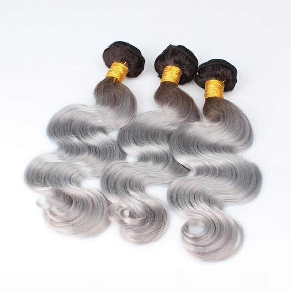 

#1b grey dark root ombre brazilian virgin human bundles body wave black and silver grey ombre human hair weave extensions 3pcs lot