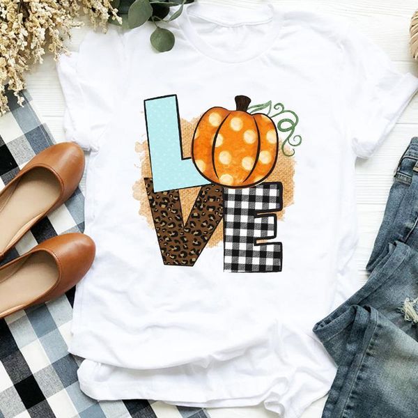 

women lady love pumpkin 90s style halloween thanksgiving print womens clothes shirt t tee for tshirt female graphic t-shirt, White