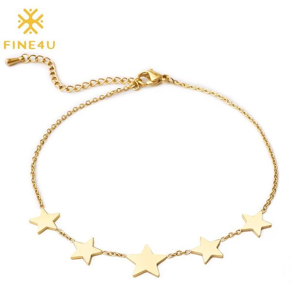 

fine4u b212 rose gold color link chain bracelet for women stainless steel small stars charms bracelets dainty jewelry gifts, Black