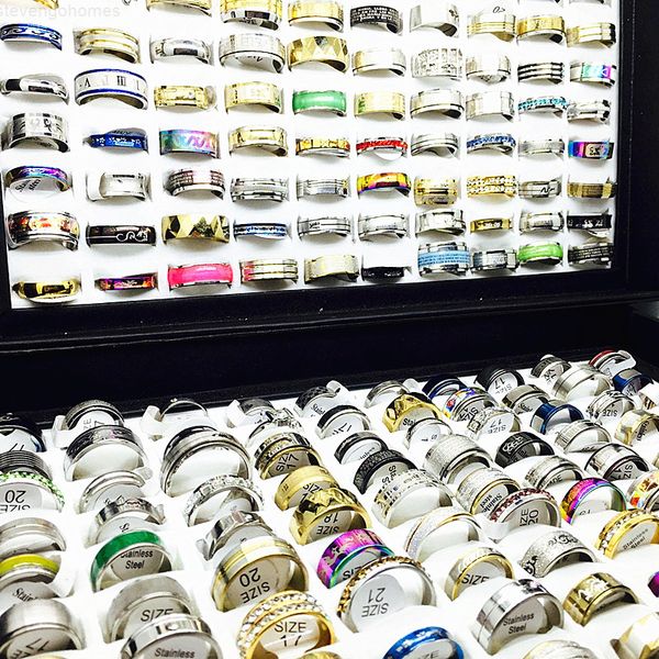 

100factory men wholesale ring set lots women bulk stainless steel gold silver black mixed styles fashion rings je, Golden;silver