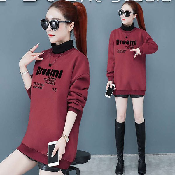 

2sf4bsweater autumn winter women's 2020 new large loose plush thickened fashion net red medium length clothes, Black
