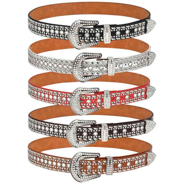 

new men's and women's fashion belt rivet rhintone inlaid wide waist punk jeans belt, Black;brown