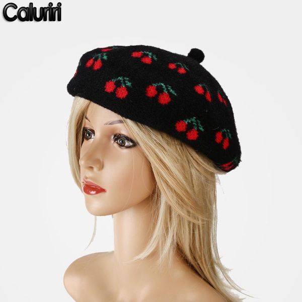 

berets 2021 autumn winter women and girl cherry warm wool octagonal hats soft touch painter hat for womens zz-298, Blue;gray