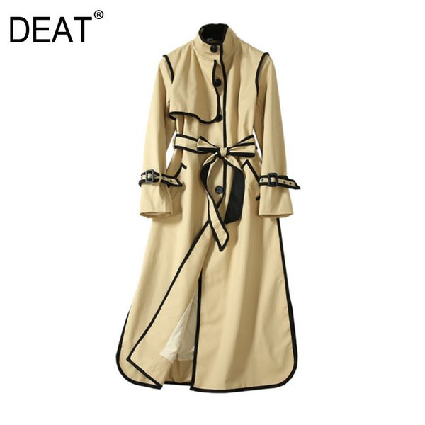 

[deat] women's jackets waist bag belt trench stand collar long sleeve loose casaual fit windbreaker fashion autumn am484 201030, Tan;black