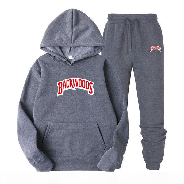 

brand luxury spring and autumn new style backwoods printed sportswear men's hip-hop hoodie foreign trade sweater suit, Gray