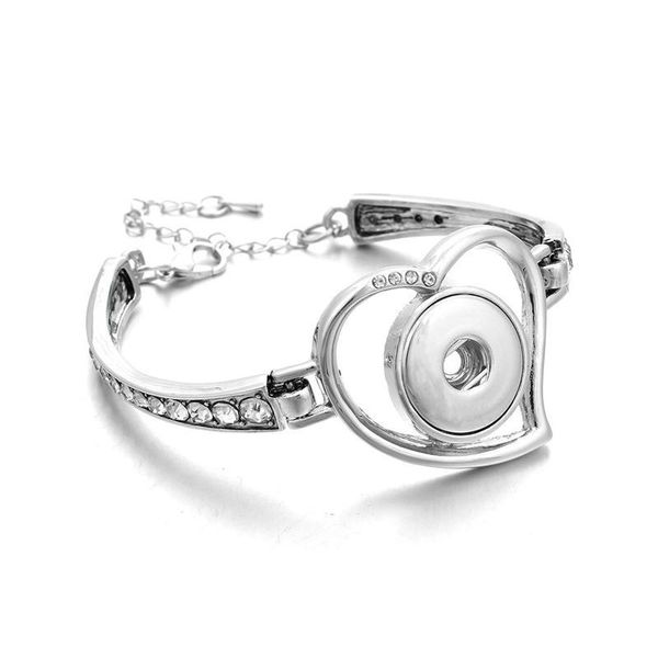 

new snap button bracelet jewelry love heart crystal 18mm snaps bracelet for men women adjustable silver color snap bbydif, Golden;silver