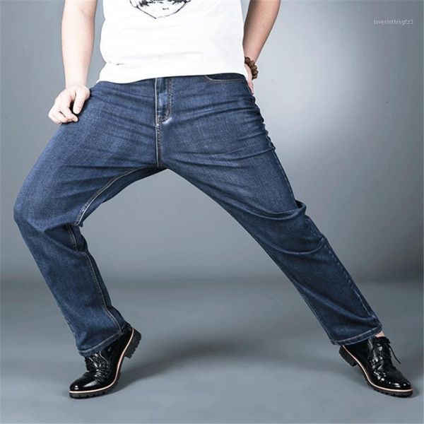 

men's jeans fashion men's stretch pants solid loose full length blue straight pant for male man heavyweight zipper trousers x1030a
