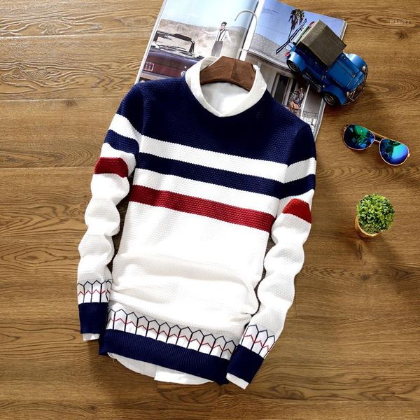 

co 2020 autumn sweater male teenagers cultivate one's morality round neck sweater thin striped1, White;black