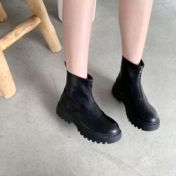 

black front zipper women's ankle boots 2020 fashion style spring autumn platform boots ladies chunky shoes selling ljb231