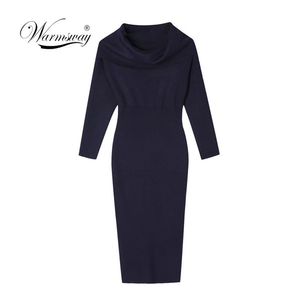 

warmsway 0.53kg celebrity brand quality ribbed knit bodycon long dress fall winter off shoulder mid-calf sweater dress c-156 c1024, Black;pink