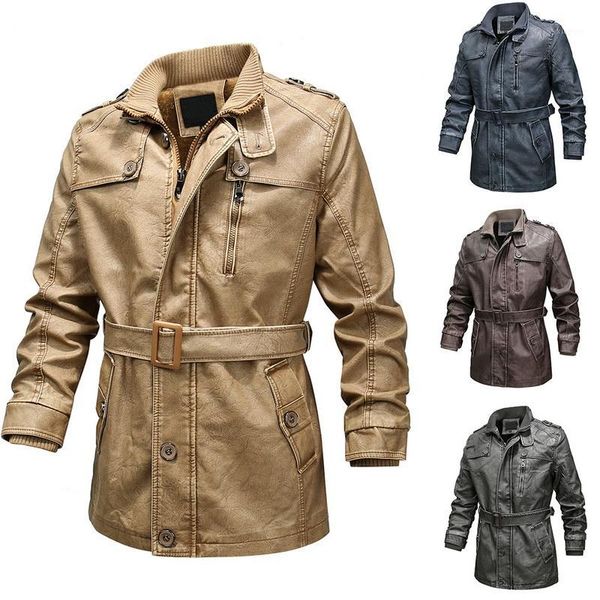 

outdoor jacket fleece warm winter jacket men faux leather men casual zipper retro biker plus size pu leather coat1, Black