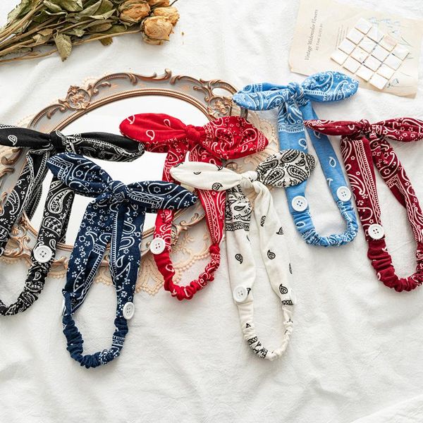 

women rabbit ears headband with button vintage cashew print headband hairband mask holder cross knotted bandage hair accessories q bbyxzg