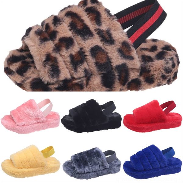 

7i3g new women fur slippers real fox flops slides female furry plush slippers new indoor flip beach casual hair sandals open toe fluffy, Black