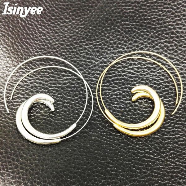 

hoop & huggie isinyee fashion round circle tone earrings for women bijoux gold silver jewelry vintage punk tibetan ethnic earring, Golden;silver