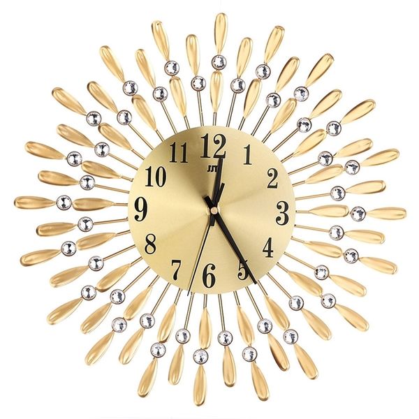 3D Grande Relógio de Parede Cristal Sol Moda Estilo Moderno Relógios Silenciosos Relógios Simples Decoração de Casa Decoração Preto / Gold LJ201211