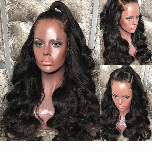 

150 density 13x6 body wave lace front human hair wigs pre plucked with baby hair glueless lace frontal wig, Black;brown