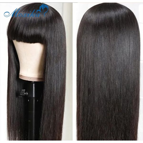 

99j wig human hair wig with bangs human hair bangs wig 150 remy peruvian hair full machine straight f wmtrtn, Black;brown