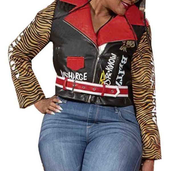 Giacca da donna in ecopelle africana moda donna streetwear giacca corta in PU cappotto sexy lettera stampata Zebra Stripe autunno inverno 201030