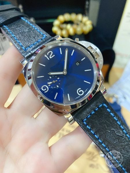 

sport stainless 44mm blue steel men mechanical luxury wristwatch movement auomatic dnxis, Slivery;brown