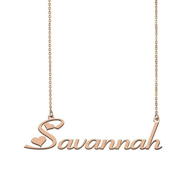 

Savannah Name Necklace Custom Nameplate Pendant for Women Girls Birthday Gift Kids Best Friends Jewelry 18k Gold Plated Stainless Steel, Silver