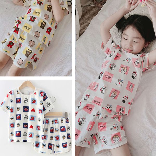 

boys' short sve children's and home girls' cartoon pajamas suit, Blue;red