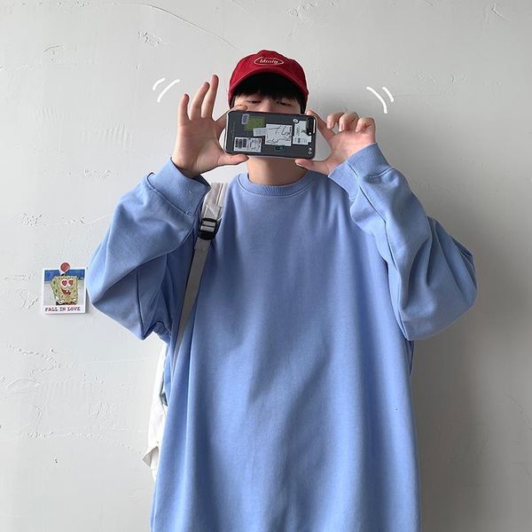 

17 colors fall crewneck sweatshirt and solid pullover hoodies for men korean fashion trends design clothing oversized streetwear, Black