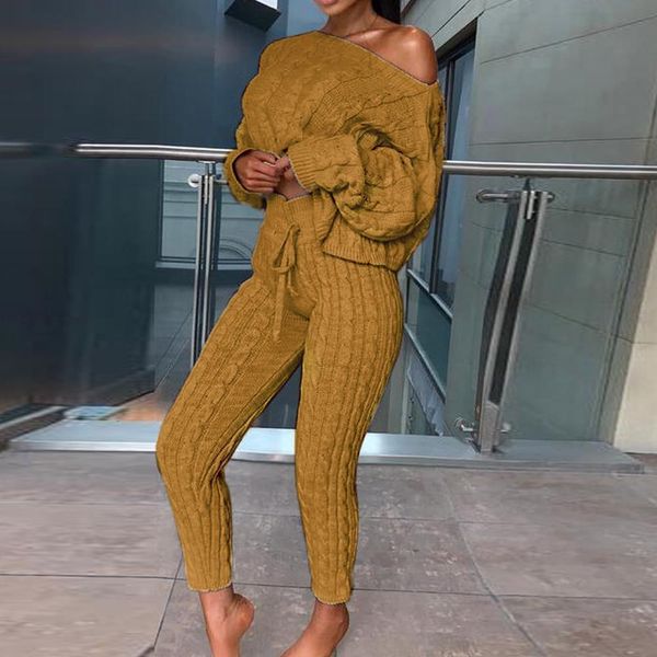 

shujin women's casual knit 2 piece sets autumn winter outfit long sleeve sweater pullover crop and pants female set, Gray