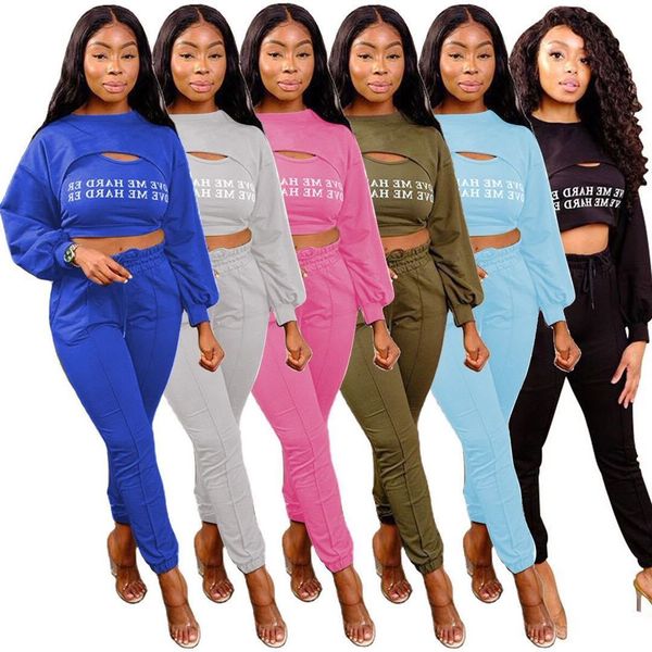 

m5184 new arrival soild color letter print cloak vest three piece set women fall clothing