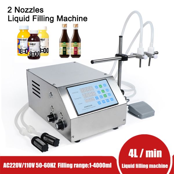 

2 nozzles liquid filler 1-4000ml/min semi automatic juice milk beverage liquid filling machine water bottle container small vial filler