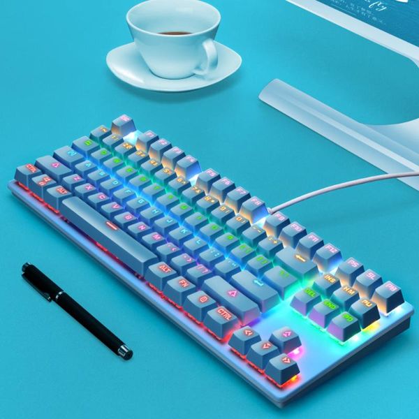 

anti ghosting mechanical keyboard colorful backlit 87 keys waterproof for pc computer accessory plug and play fashion usb wired