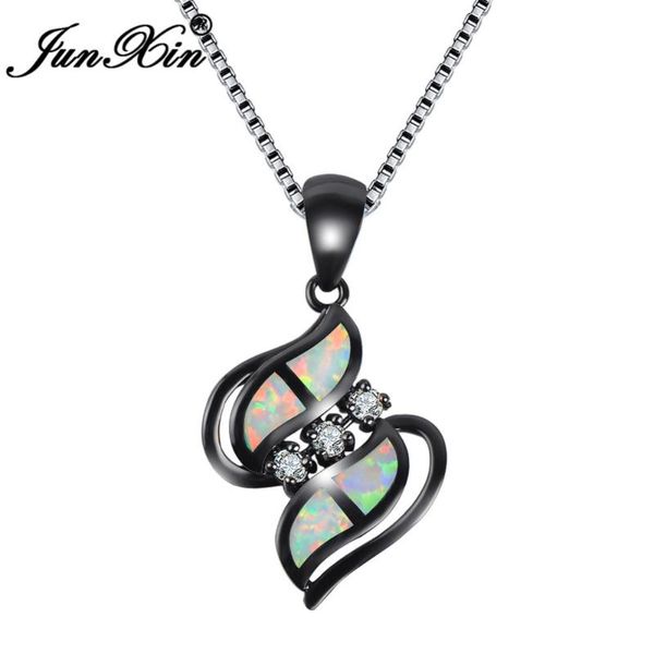 

pendant necklaces junxin unique s design blue/white fire opal pendants black gold filled white zircon for women christmas gifts nl0141, Silver