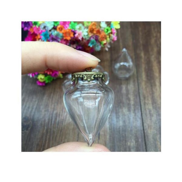 

3set 38*15mm tear water drop glass with 15mm crown setting base wishing glass vials pendant glass bottle charms jewelry qylaiy, Black