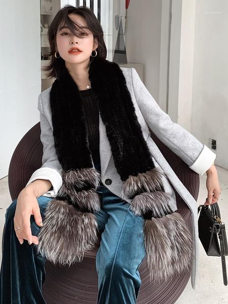 

mink silver mixed fur scarf mink scarf winter new style fashion fur size:160*12cm1, Blue;gray