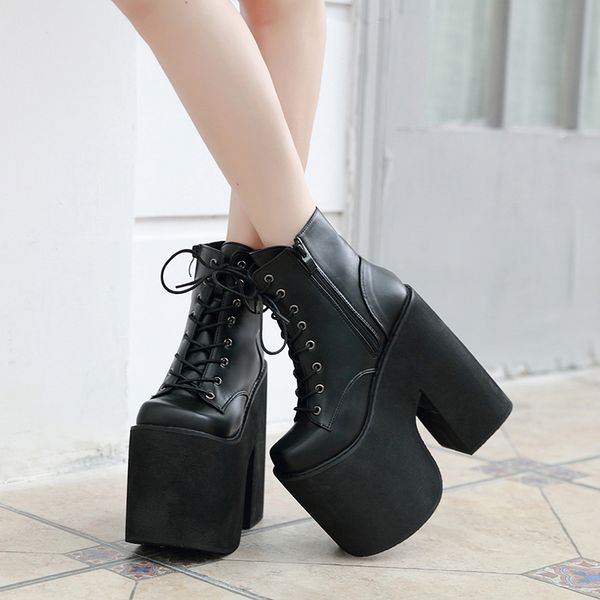 

17cm heel motorcycle black ankle for punk cosplay fashion goth platform boots autumn women high heels y200723