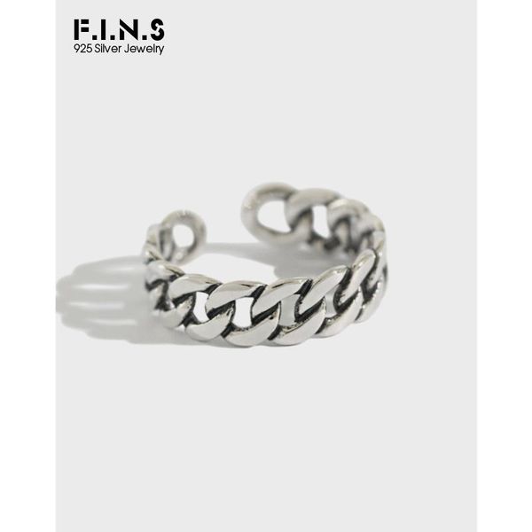 

f.i.n.s 925 sterling silver ring vintage link chain ring open 925 silver woman rings classic adjustable retro engagement, Golden;silver