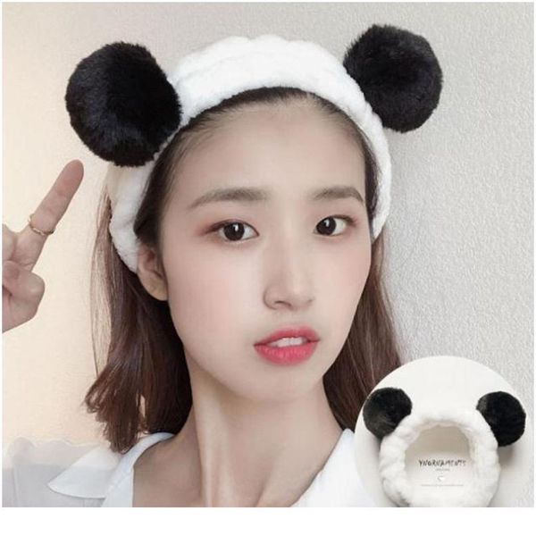 

q soft coral fleece cute panda ear stretch headband girl wash makeup mask hair bands head wraps women headwear hair acc qylzvg