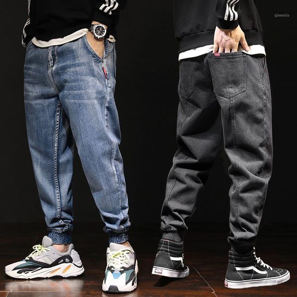 

2020 new japanese style fashion men jeans vintage designer denim cargo pants spliced harem trousers streetwear hip hop jeans men1, Blue