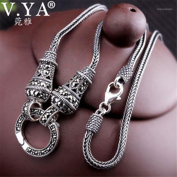 Collane con ciondolo V.YA Collana a catena lunga in argento tailandese per donna 925 Sterling Marcasite Stone 1.5mm 60cm 70cm 75cm 80cm1