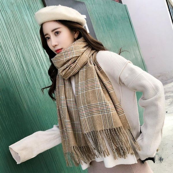 

2020 autumn and winter new plaid scarf 180Ã70cm european and american warmth thick shawl, beautiful girl, wild c51, Blue;gray
