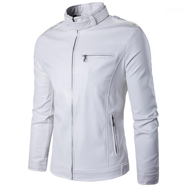 

men's leather & faux brand white pu jacket men 2021 winter motorcycle design mens slim fit biker stylish veste cuir homme1, Black