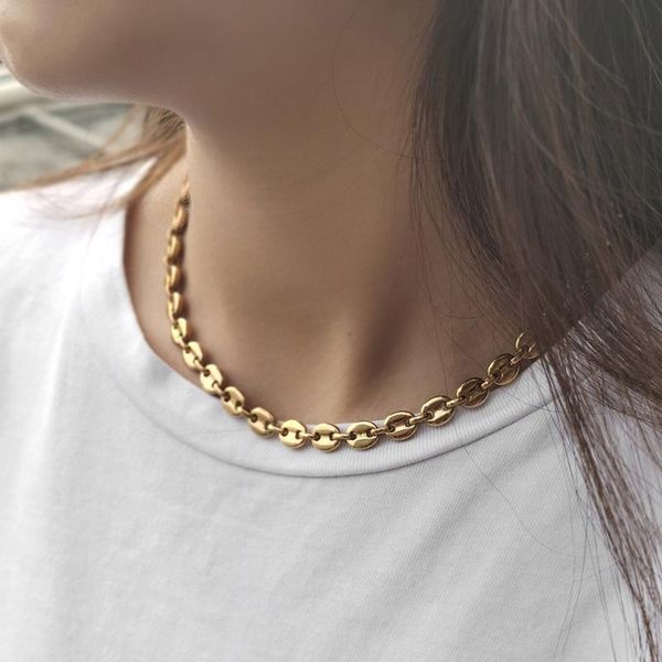 

7/9/11mm stainless steel coffee beans link chain choker necklace for women girls simple jewelry gifts wholesale 16inch dknm176, Silver