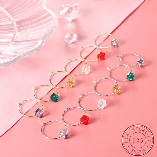 

hoop & huggie 100% 925 sterling silver gold earrings luxury crystal round earring for women pure jewelry 2021, Golden;silver