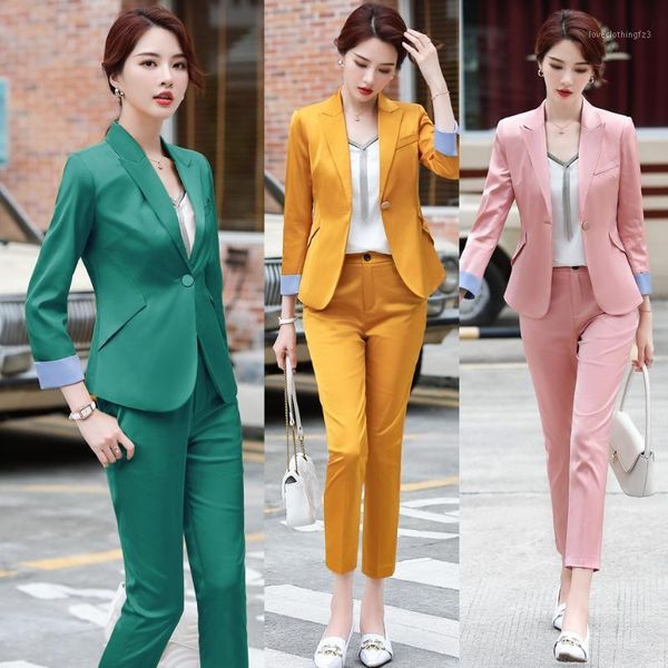 

women's two piece pants ladies pant suits for women work pink green blazer and jackets sets office uniform style pansuits1, White