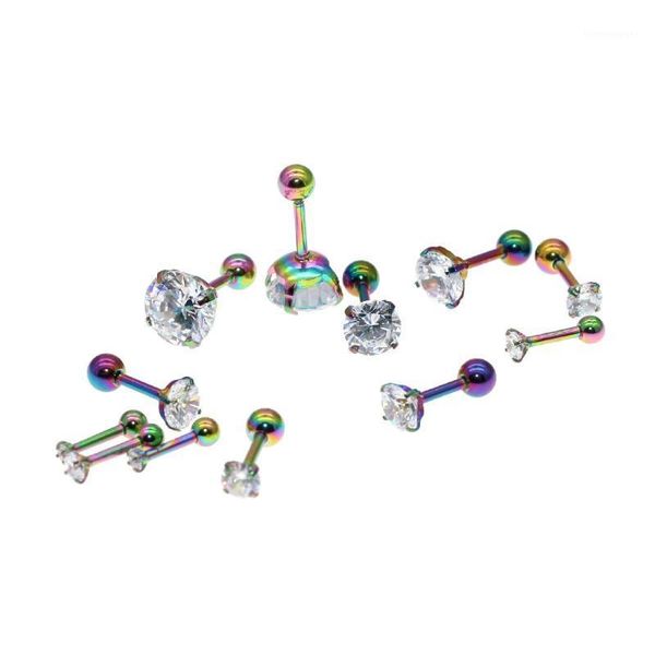 

stud needle 1.2*6mm stainless steel screw-back zircon earrings colorful plated no easy fade allergy, Golden;silver